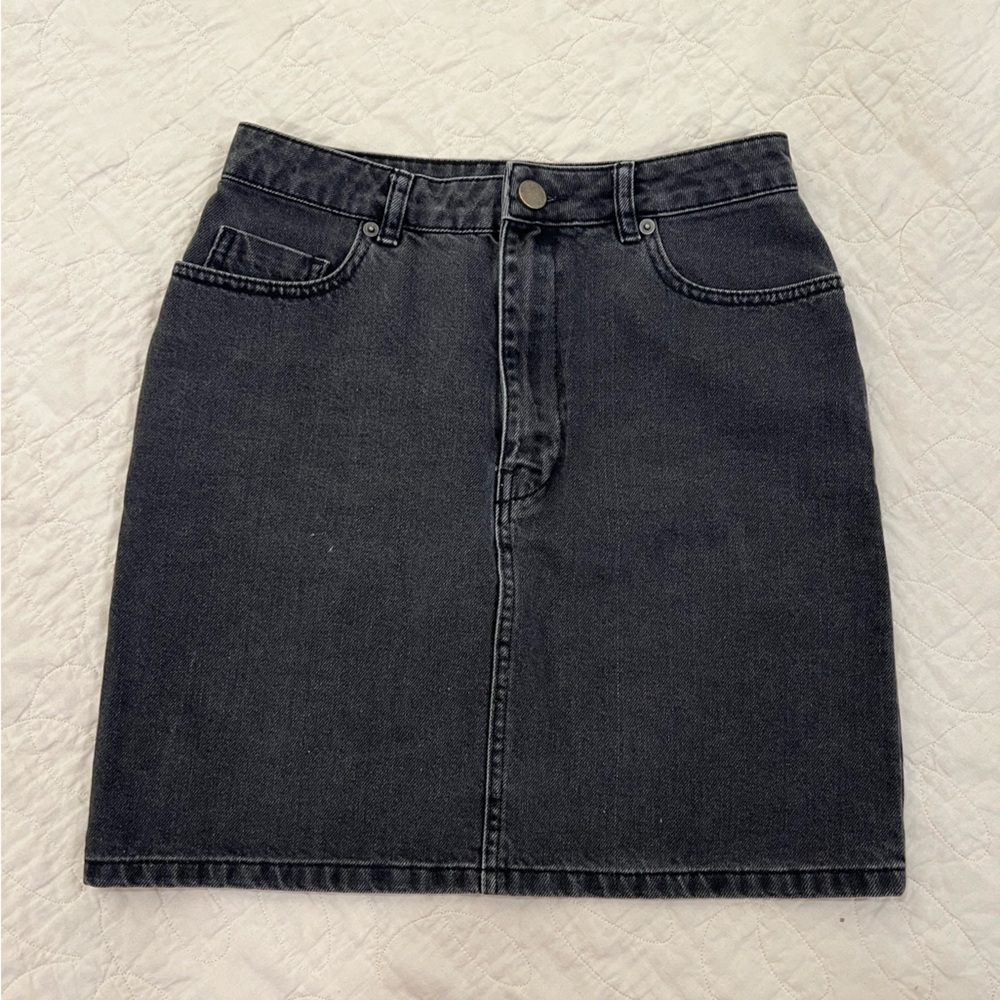 Black denim mini skirt